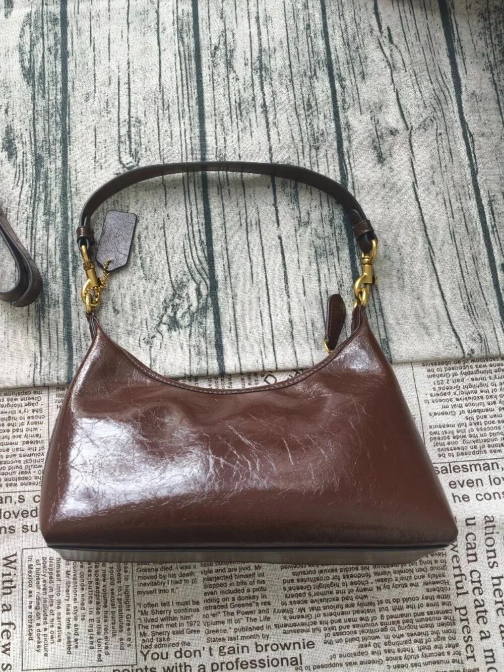Coach chocolate brown wax leather hobo armpit bag